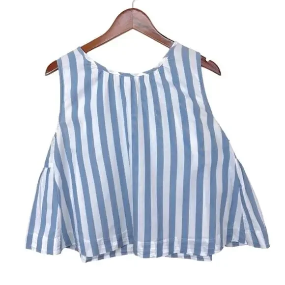 MADEWELL Indigo Button blouse top sleeveless striped cotton Size L - Picture 4 of 13